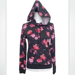 PINK Victoria’s Secret BLING Rhinestone Floral Gray Hoodie  Sweatshirt XS